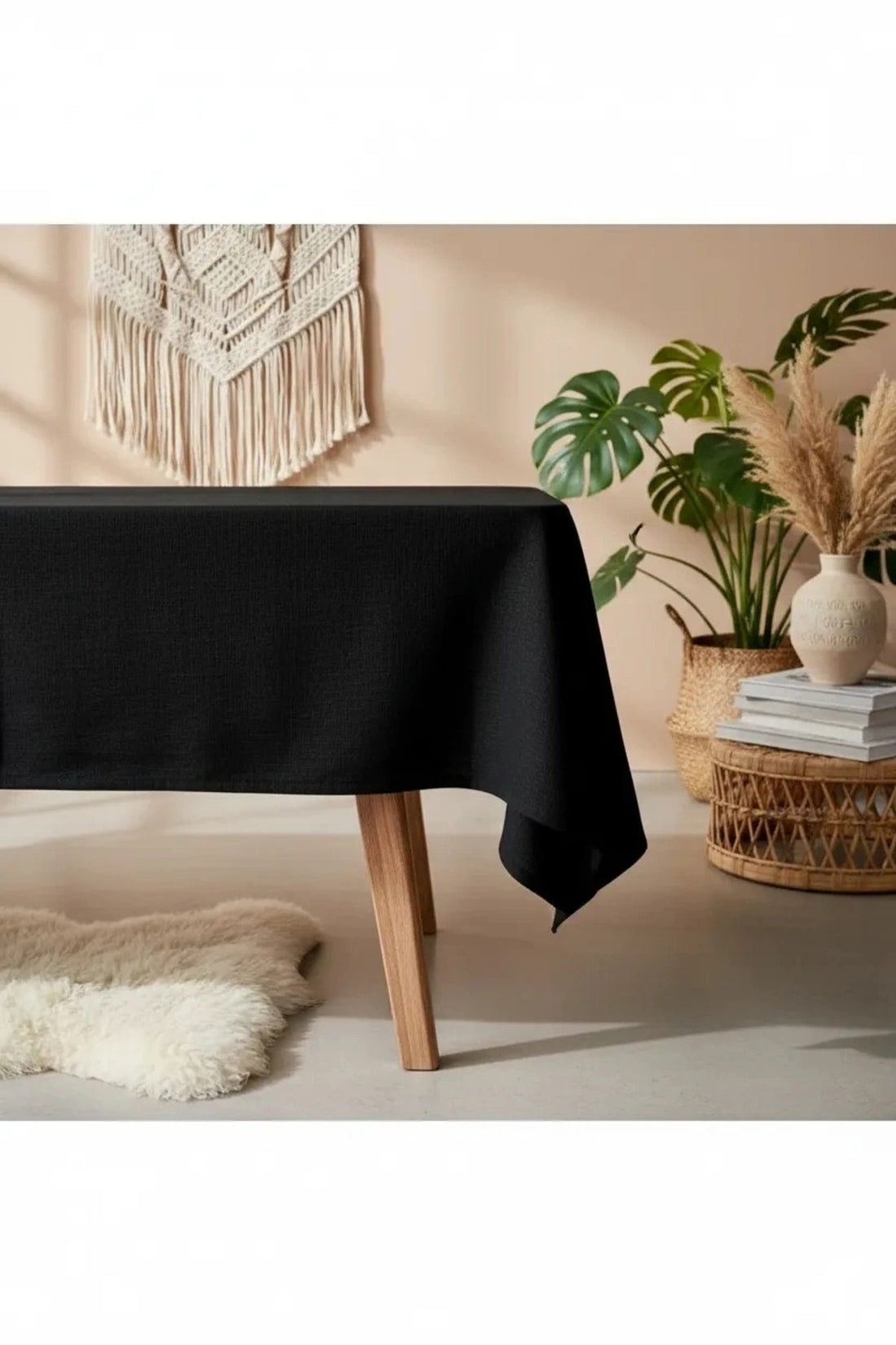 Premium Keten Siyah (DÜZ) Masa Örtüsü