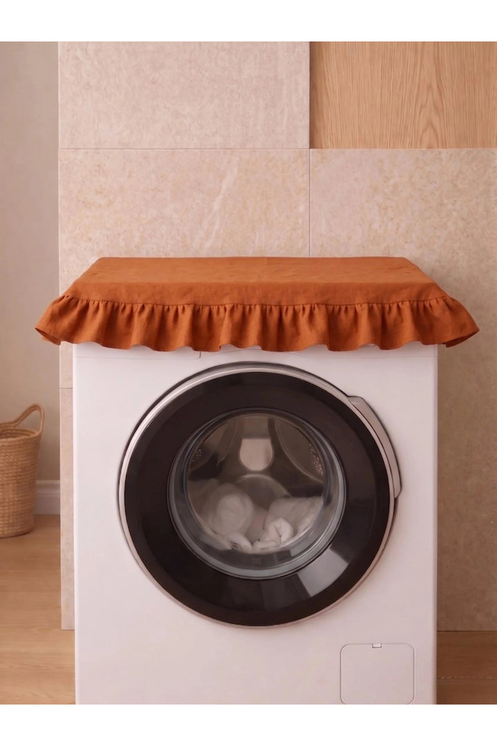 Fırfırlı Çamaşır Makinesi Örtüsü - Çeyizlik Dekoratif Banyo Makine Kılıfı- Tarçın