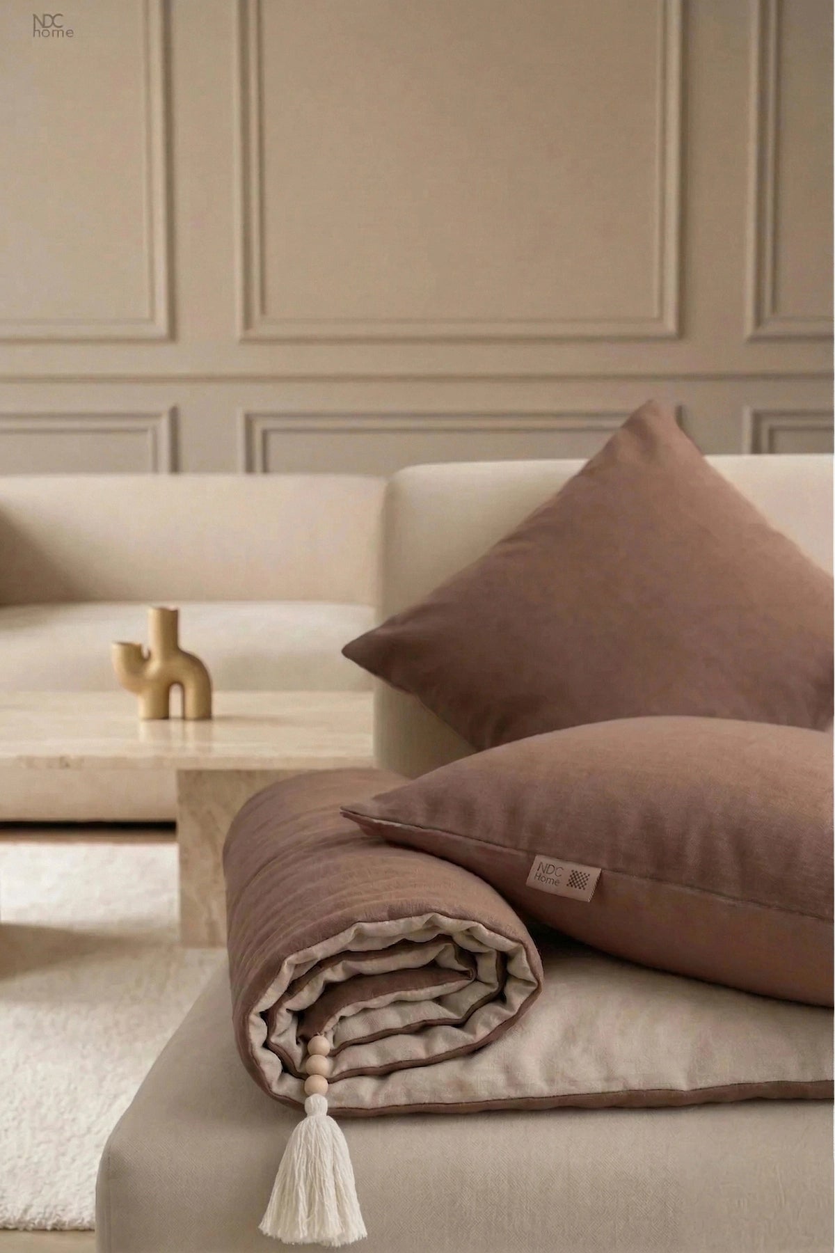 Luxury Çift Taraflı Keten Koltuk Pedi / Şiltesi [Kırlentli]