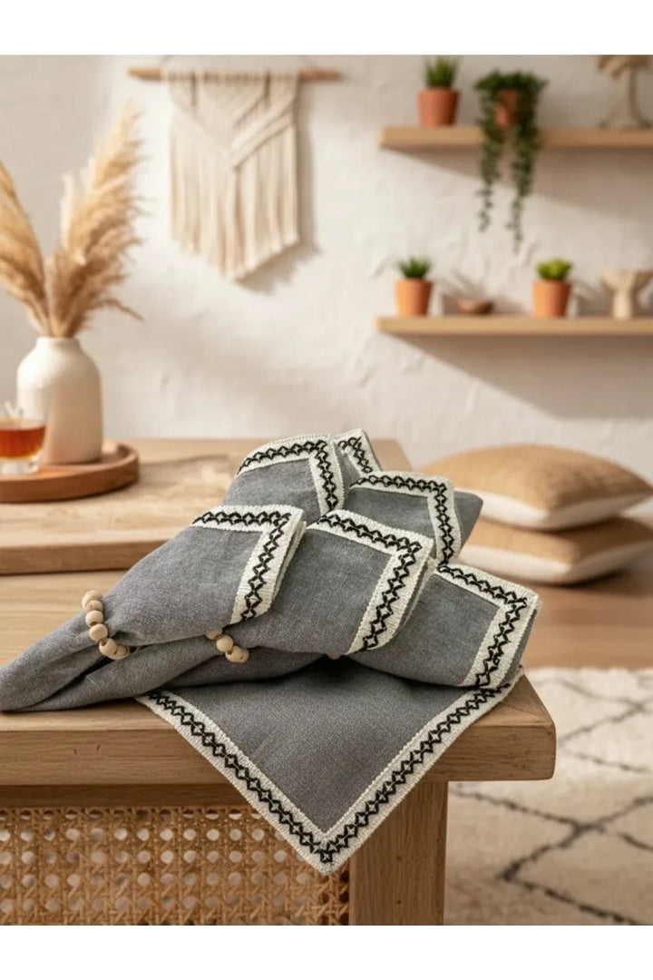 ANTRASİT Siyah Şeritli Peçete 40x40 TOKA HEDİYELİ 6LI