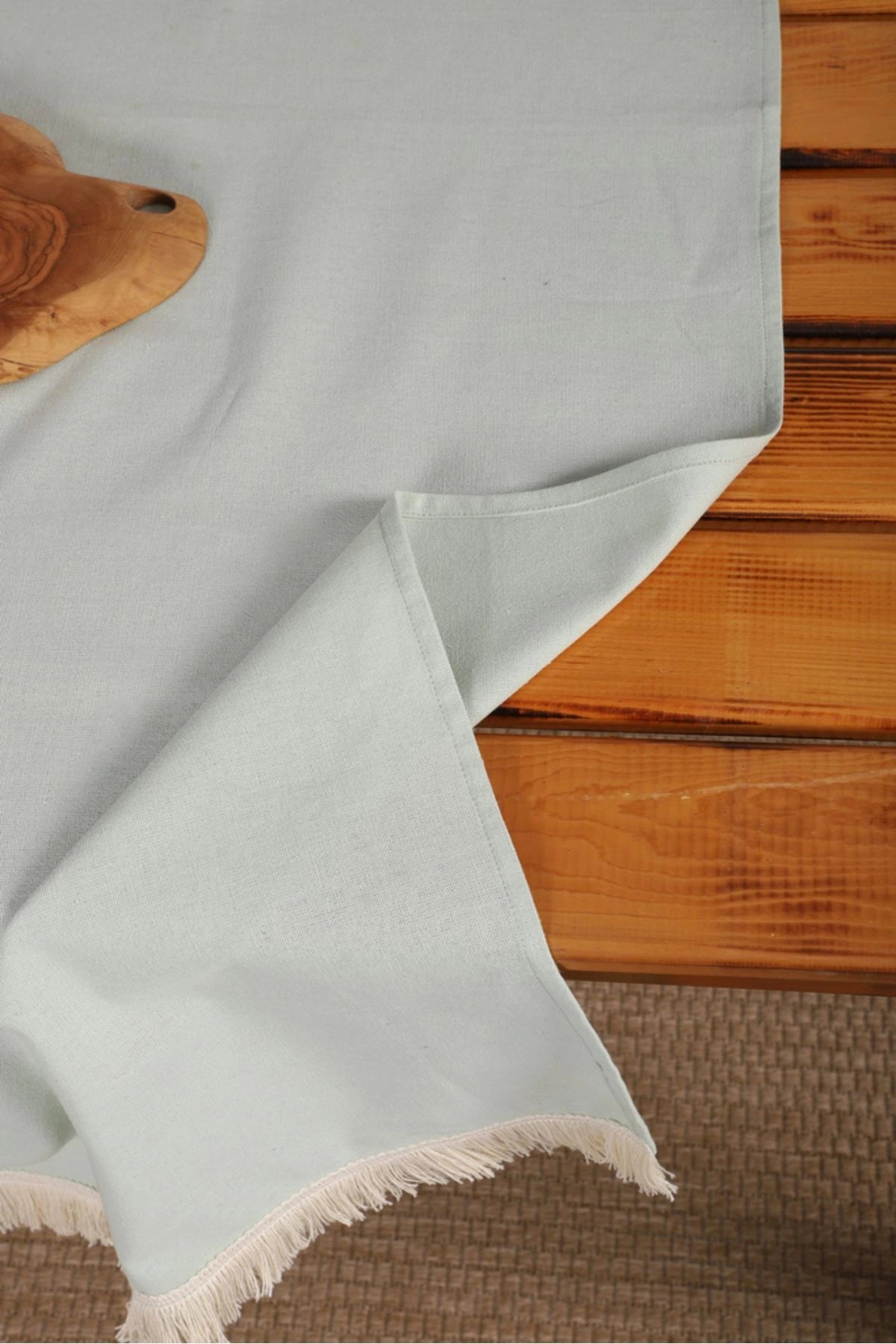 Premium Keten Adaçayı Yeşili Püsküllü Runner Masa Örtüsü(45 x150)