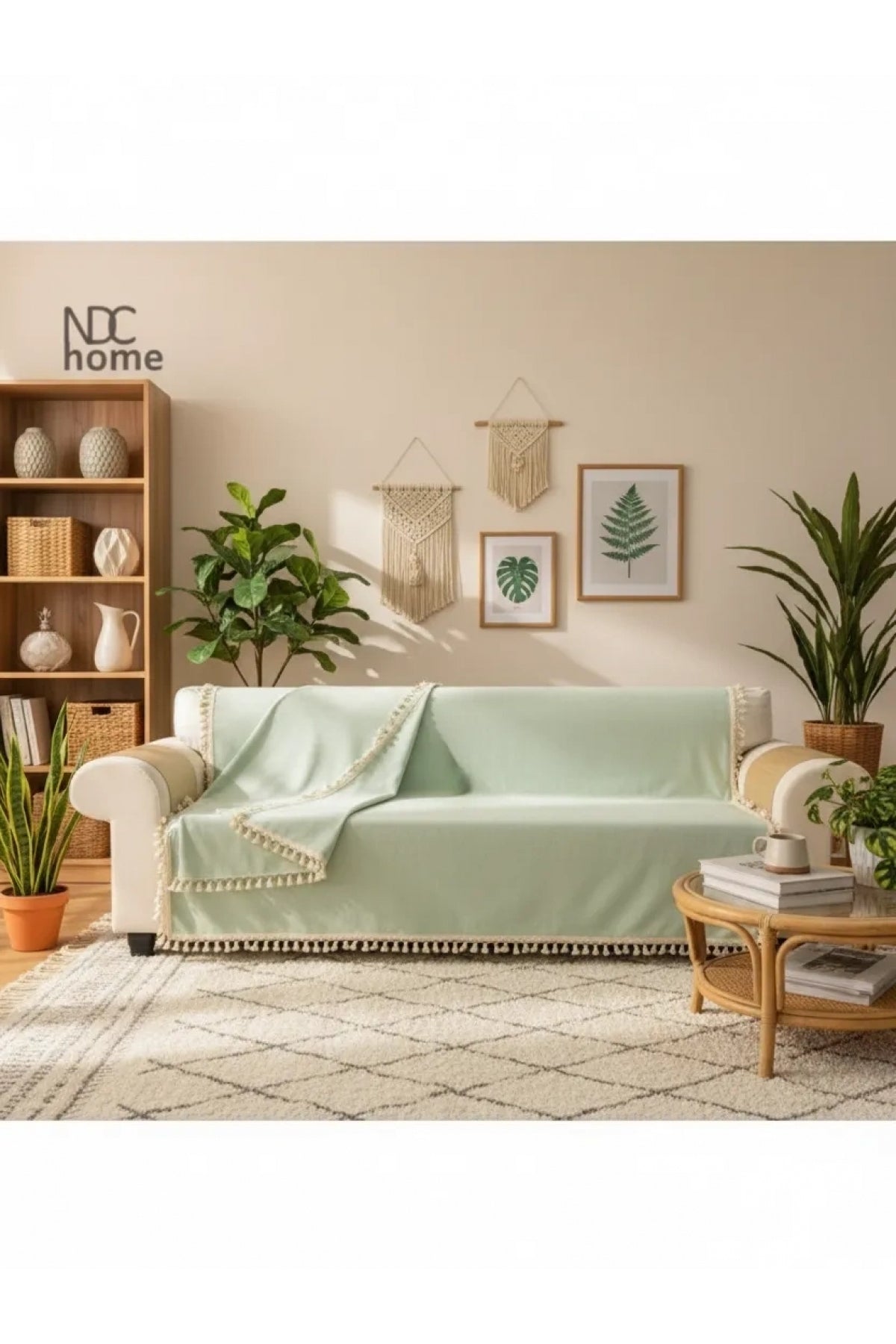 Premium Keten Adaçayı Ponponlu Koltuk Örtüsü (170 x 220)