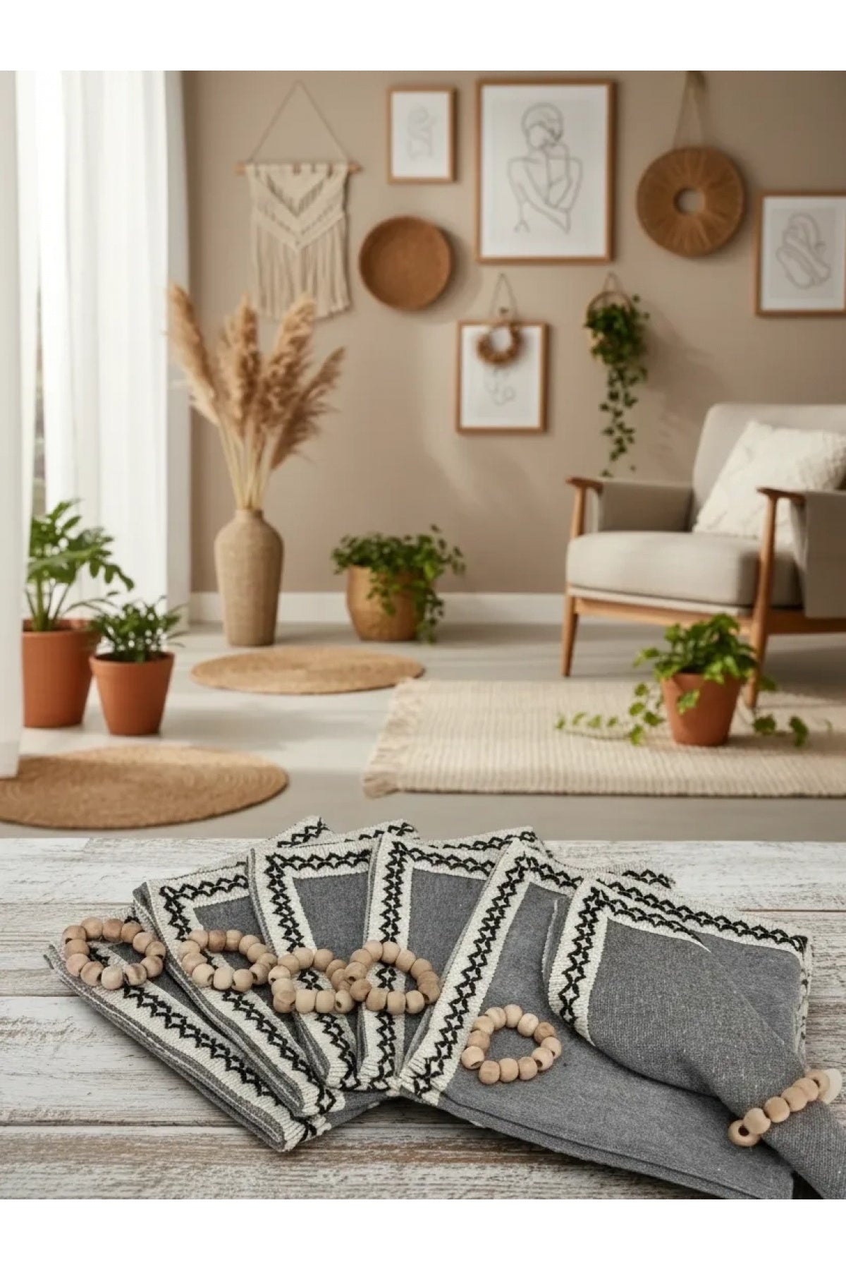 ANTRASİT Siyah Şeritli Peçete 40x40 TOKA HEDİYELİ 6LI