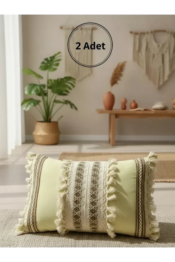 Sarı Kahverengi Dantelli Kırlent 2 Adet Kırlent Kılıfı ()