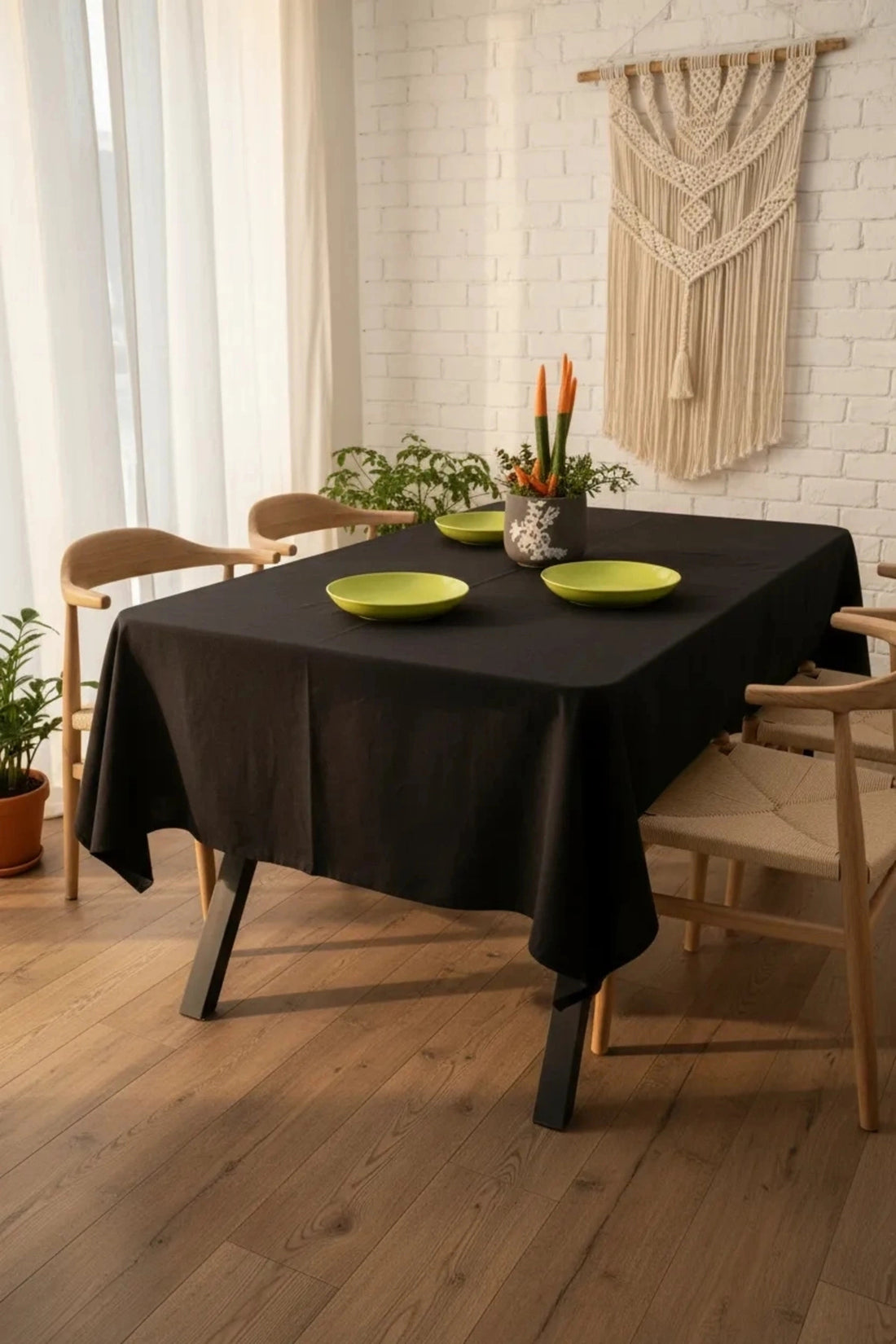 Premium Keten Siyah (DÜZ) Masa Örtüsü