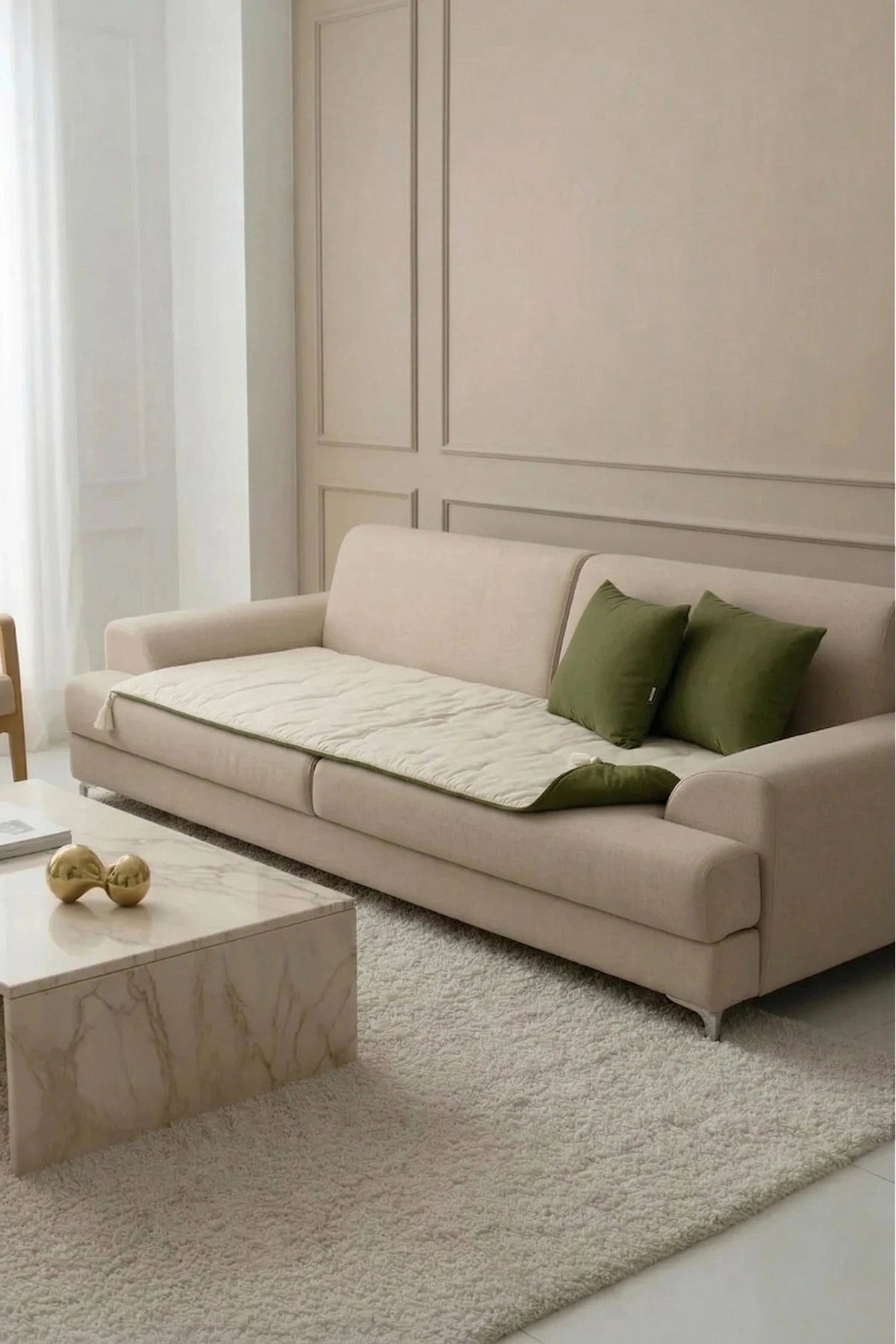 Luxury Çift Taraflı Keten Koltuk Pedi / Şiltesi [Kırlentli]