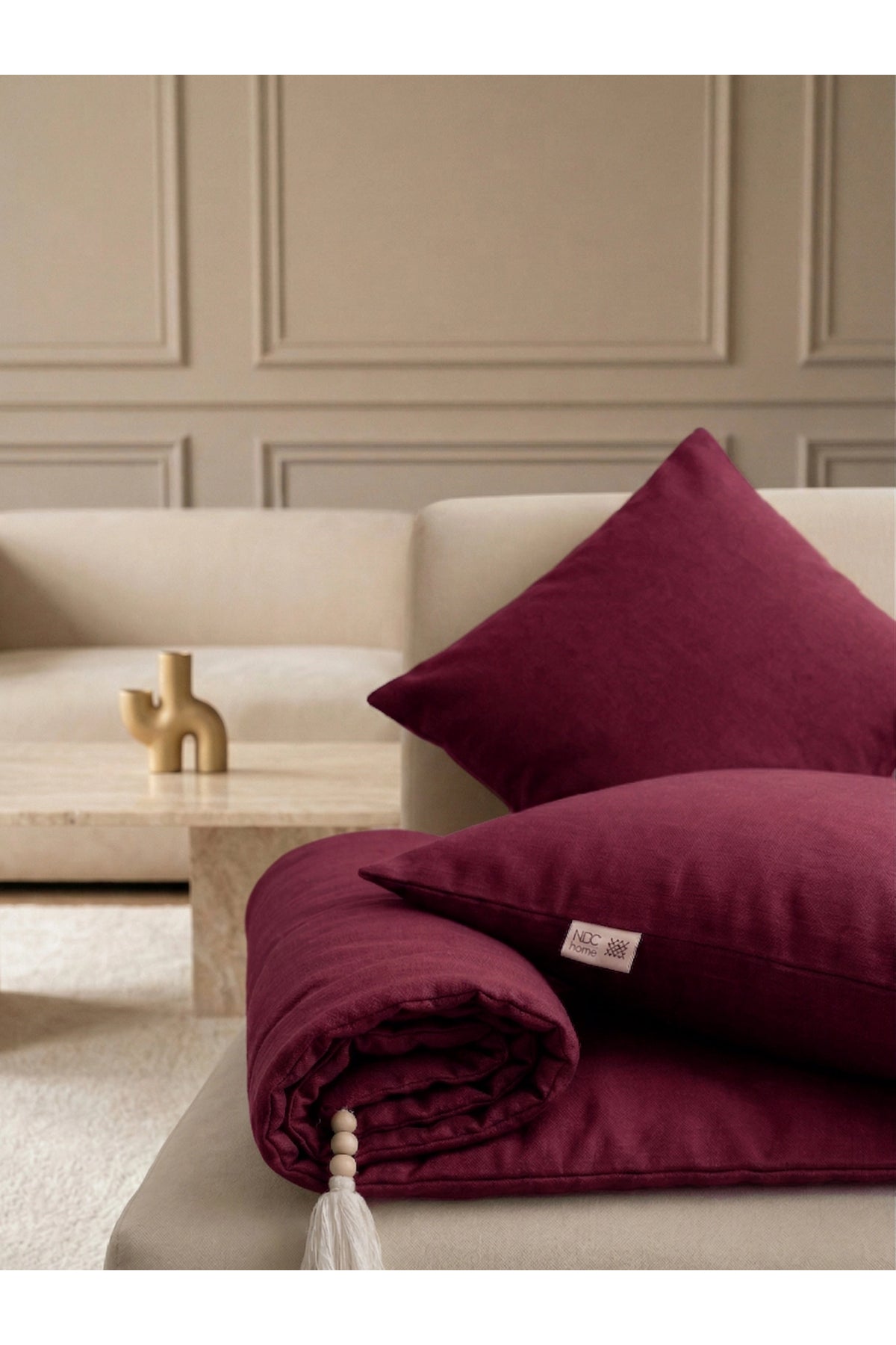 Luxury Keten Koltuk Pedi / Şiltesi [Kırlentli]