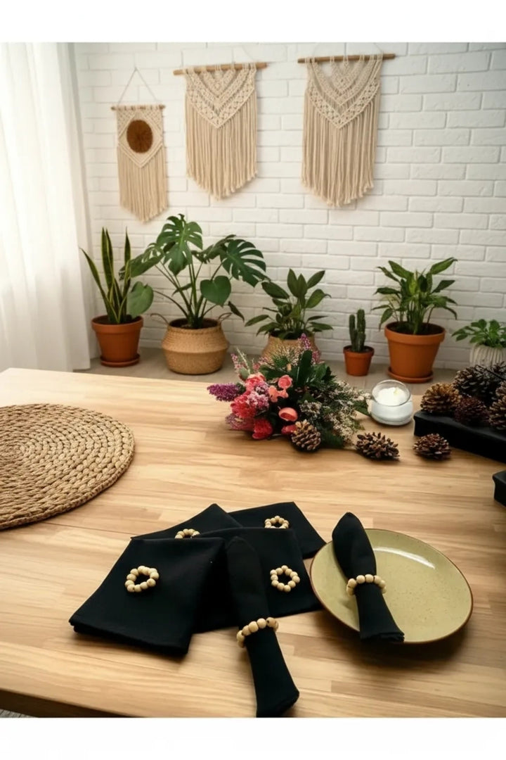 Premium Keten Siyah 6LI (TOKA HEDİYELİ ) Peçete Takımı