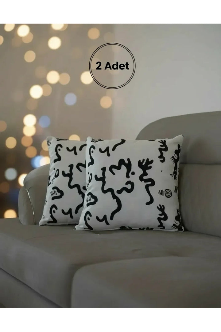 Soyut Desenli Dekoratif Kırlent Kılıfı – Siyah Beyaz Modern Tasarım cm