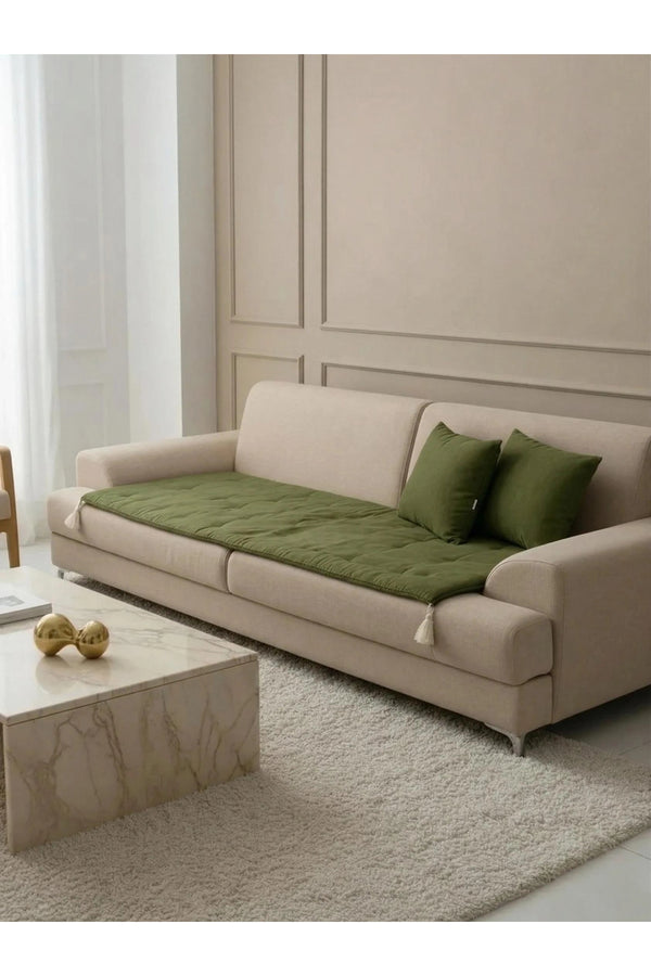 Luxury Keten Koltuk Pedi / Şiltesi [Kırlentli] - Haki