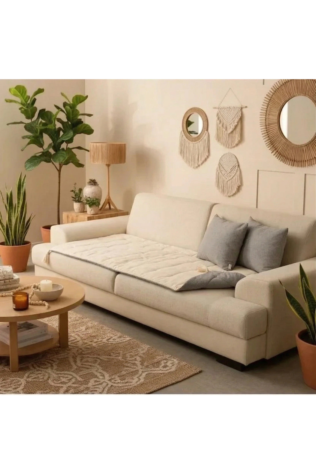 Çift Taraflı Keten Koltuk Pedi / Şiltesi [Kırlentli]