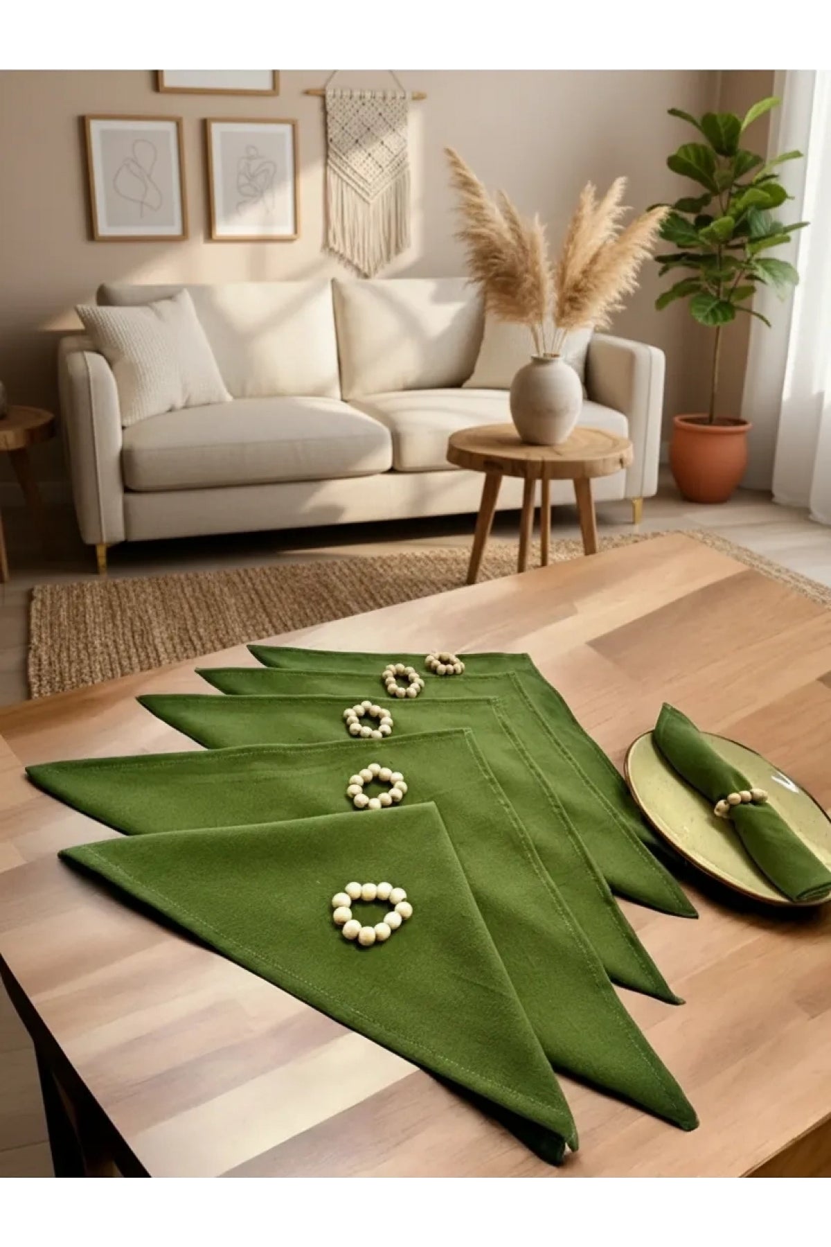 Premium Haki Yeşil 6lı Peçete TAKIMI (toka hediyeli) 40x40
