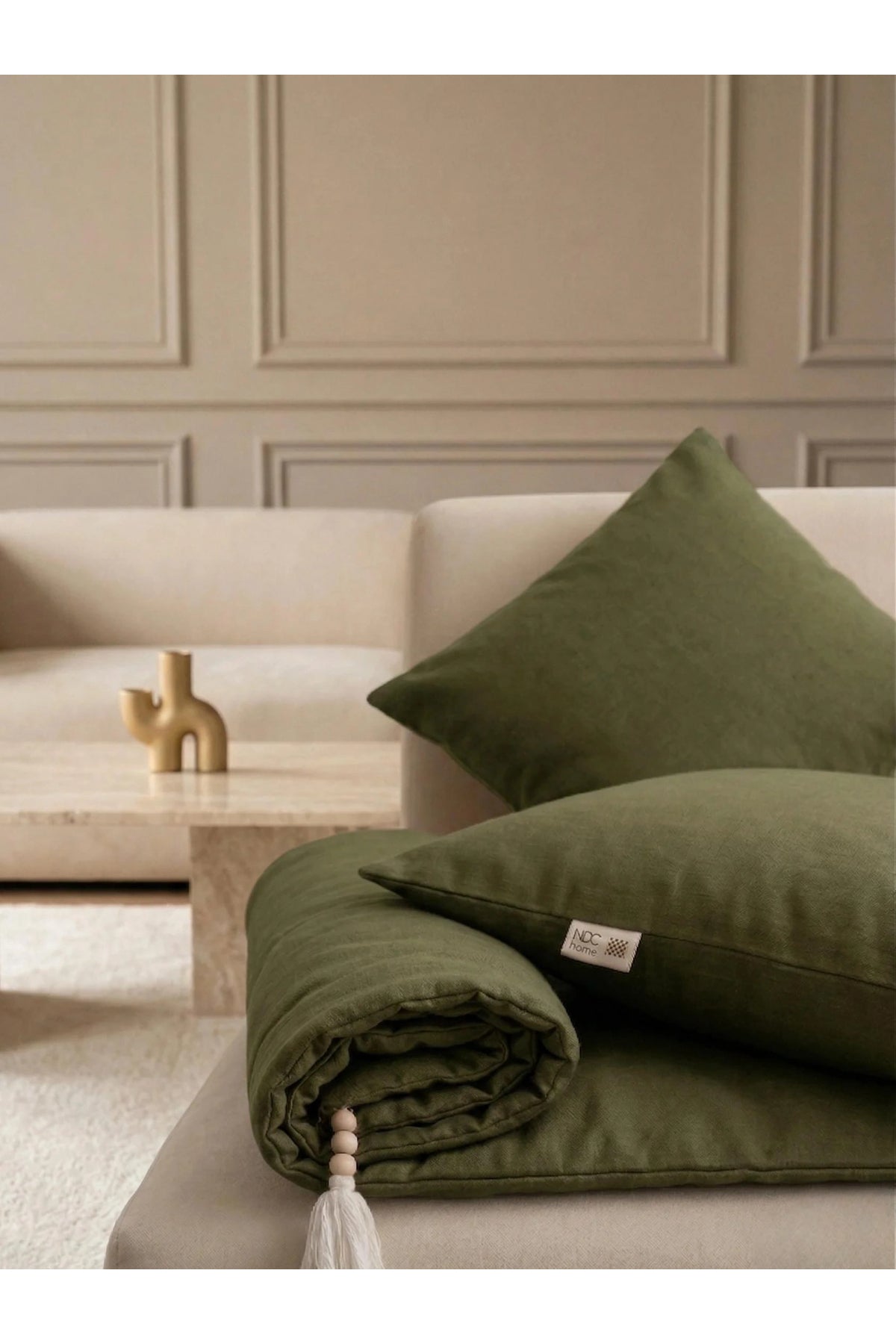 Luxury Keten Koltuk Pedi / Şiltesi [Kırlentli]