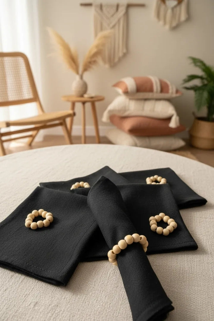 Premium Keten Siyah 6LI (TOKA HEDİYELİ ) Peçete Takımı