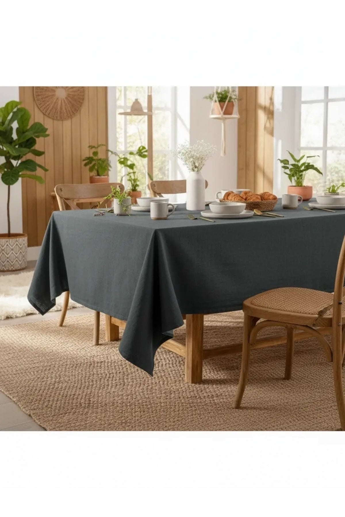 Premium Keten GRİ Füme (DÜZ) Masa Örtüsü