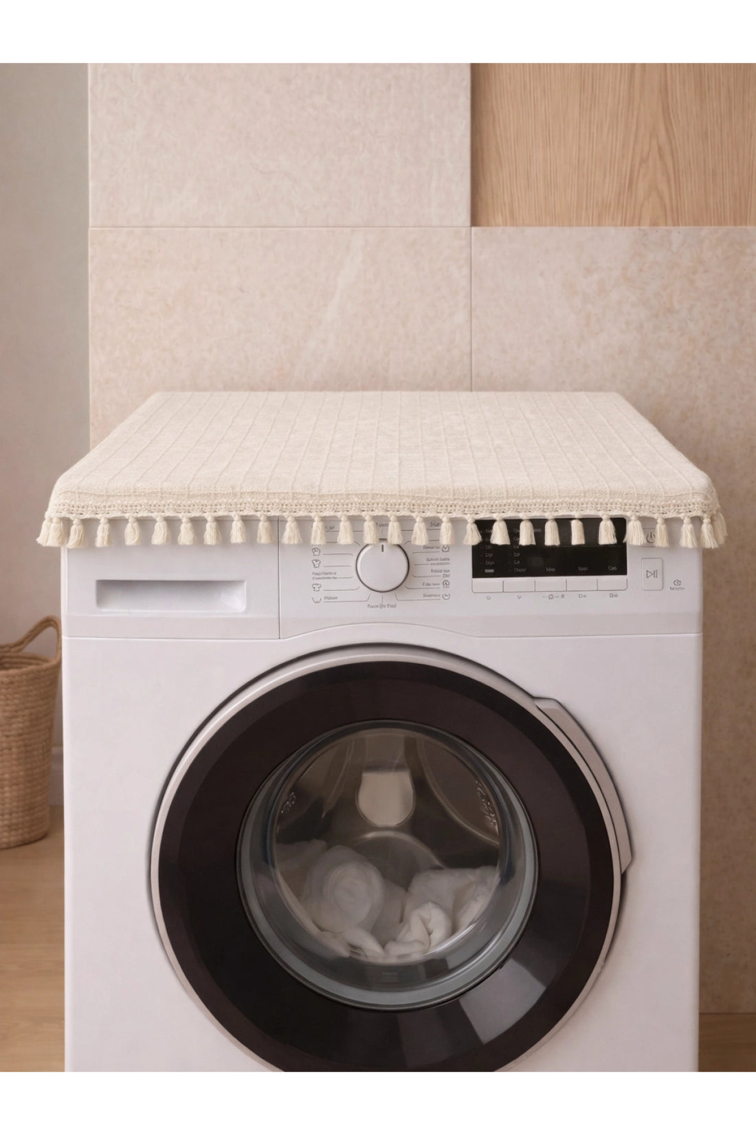 Ham Ponponlu Monica Çamaşır Makinesi Örtüsü - Çeyizlik Dekoratif Banyo Makine Kılıfı