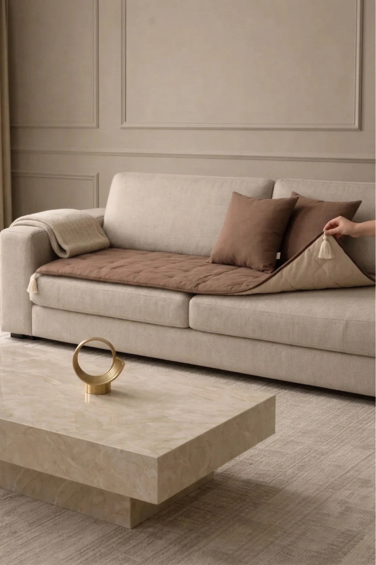 Luxury Çift Taraflı Keten Koltuk Pedi / Şiltesi [Kırlentli]