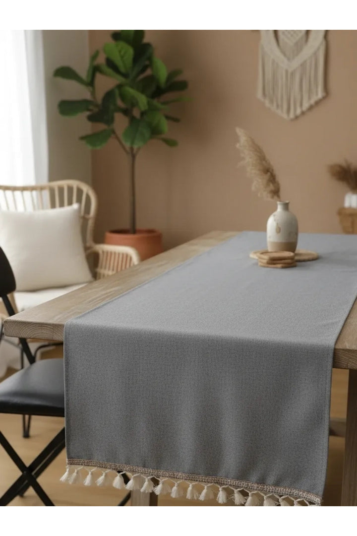 Keten Gri Antrasit Şeritli Ponpon Runner 150 X 45