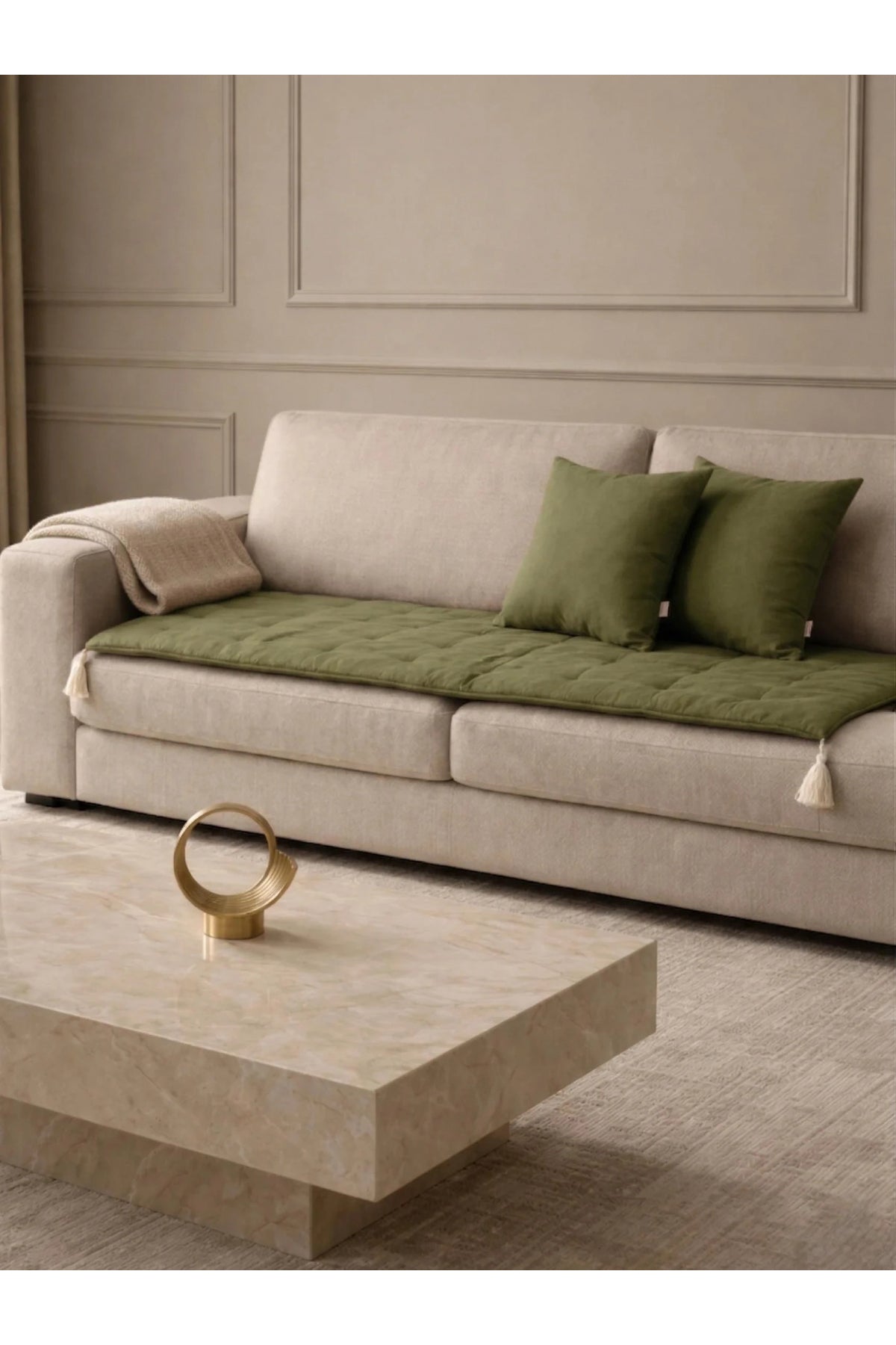 Luxury Keten Koltuk Pedi / Şiltesi [Kırlentli] - Haki