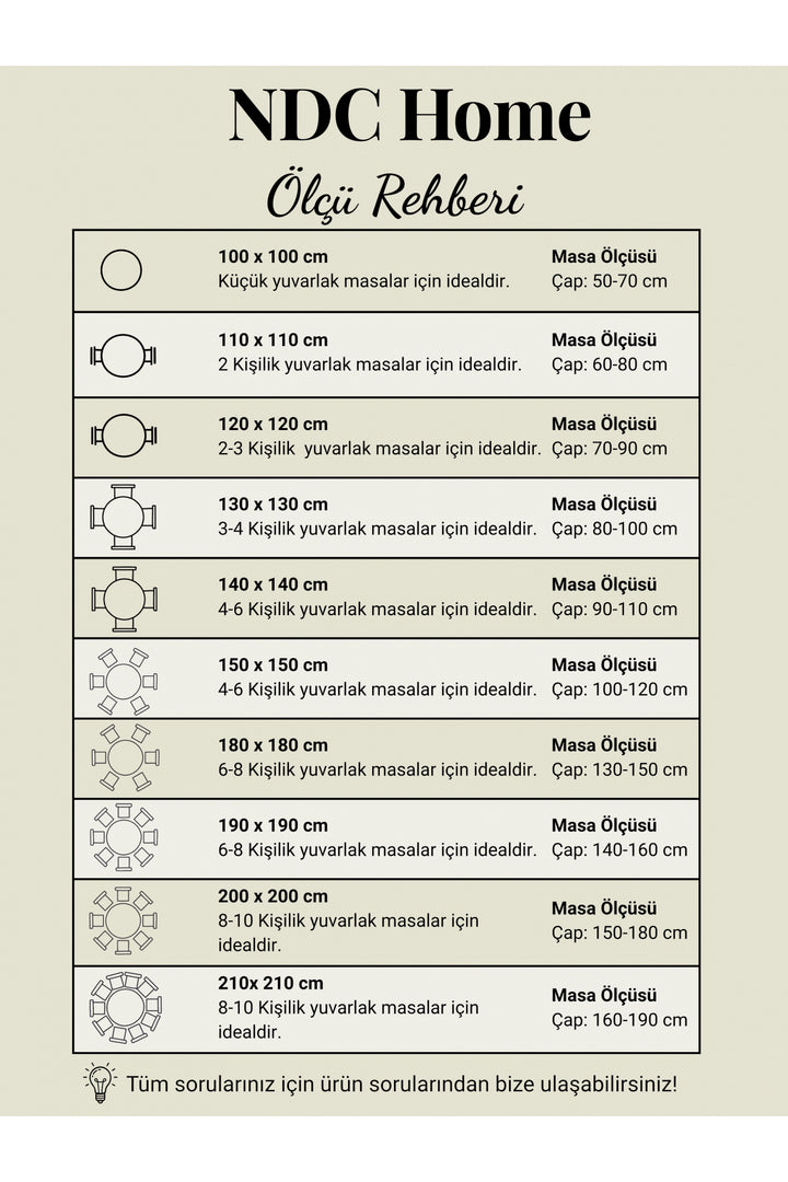 Premium Keten HAKİ Yuvarlak HAM PONPONLU Masa Örtüsü