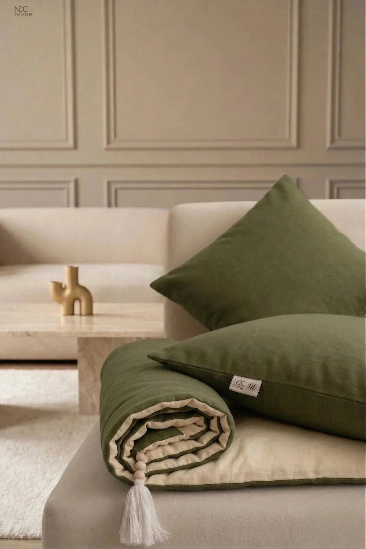 Luxury Çift Taraflı Keten Koltuk Pedi / Şiltesi [Kırlentli]