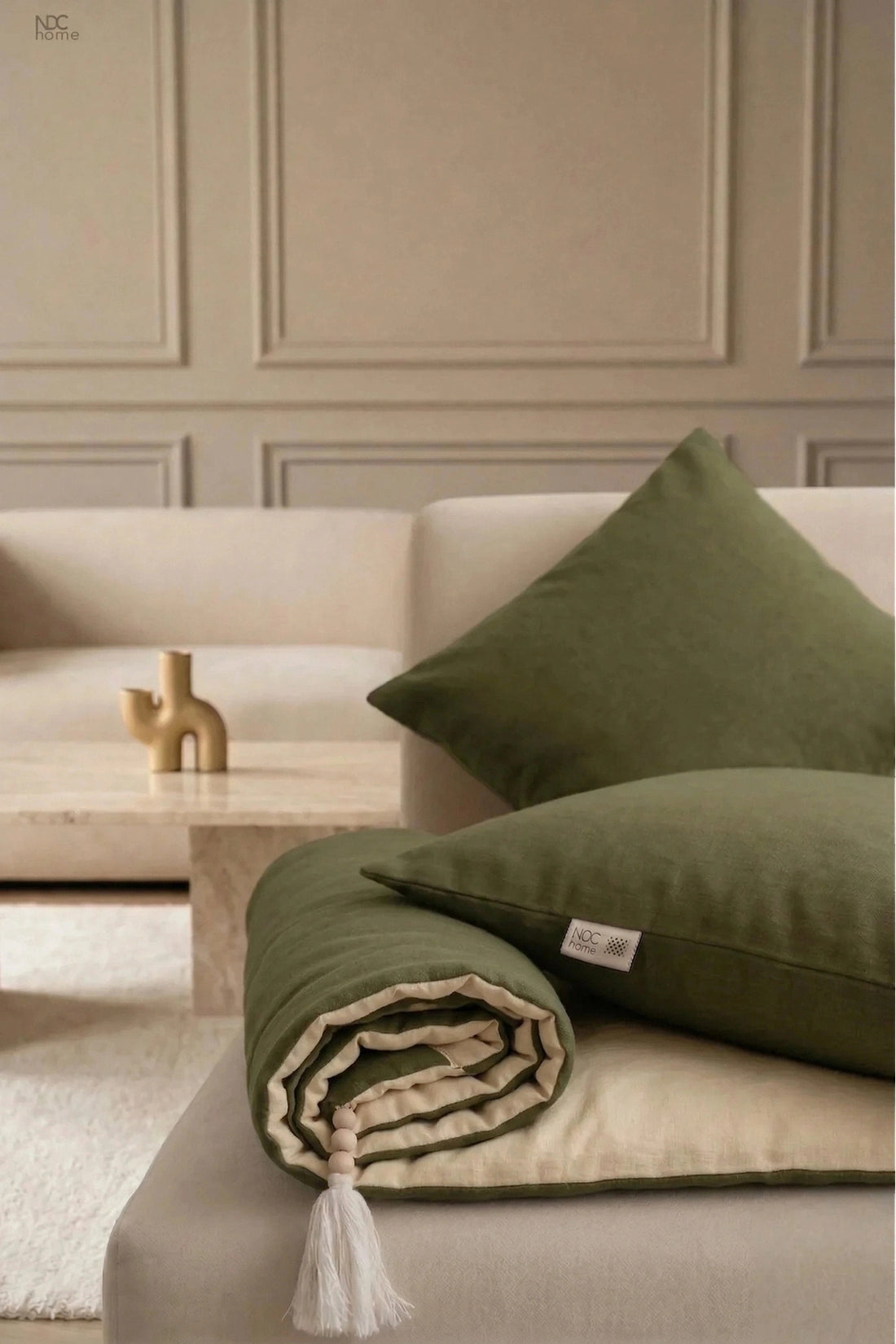 Luxury Çift Taraflı Keten Koltuk Pedi / Şiltesi [Kırlentli]