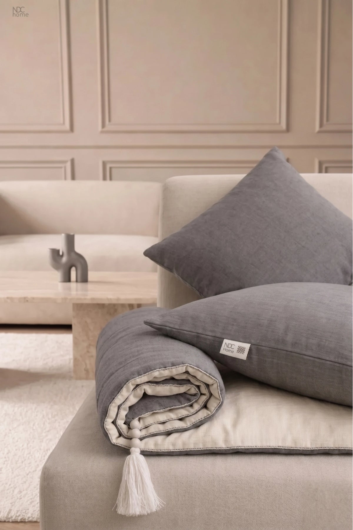 Luxury Çift Taraflı Keten Koltuk Pedi / Şiltesi [Kırlentli]