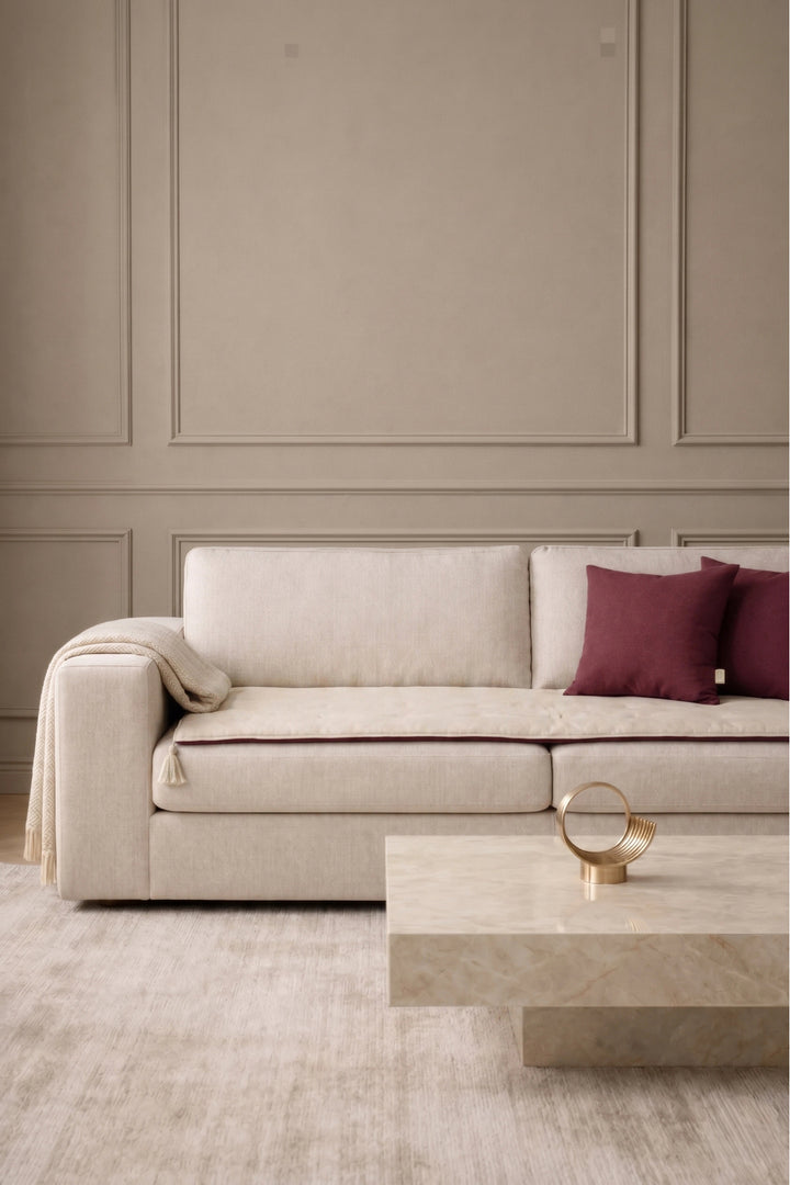 Luxury Çift Taraflı Keten Koltuk Pedi / Şiltesi [Kırlentli] - Bordo-Krem
