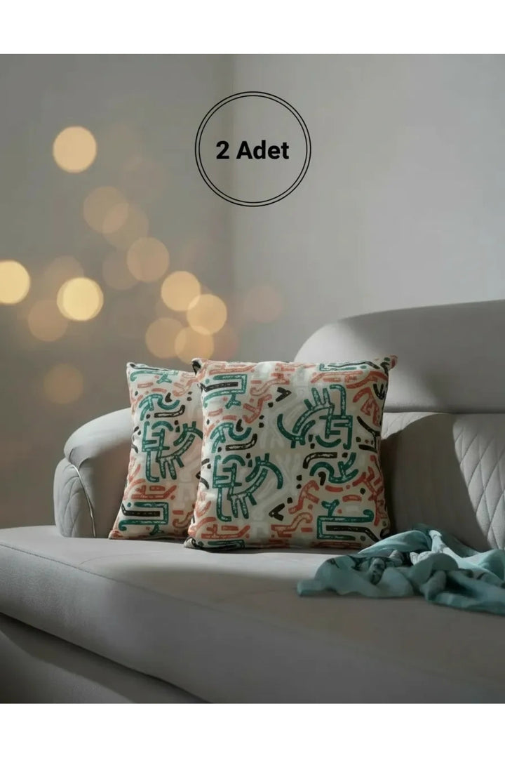 Modern Desenli Dekoratif Kırlent 2 Adet Kırlent Kılıfı – Çift Taraflı Dijital Baskı cm