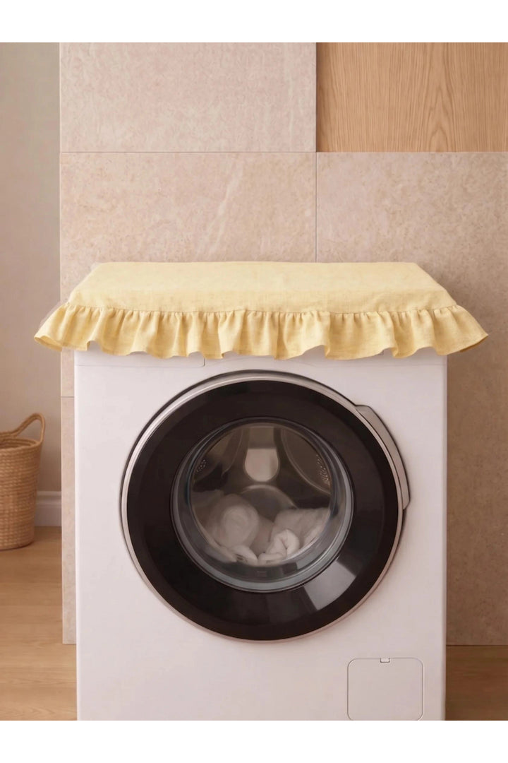 NDC HOME Fırfırlı Çamaşır Makinesi Örtüsü - Çeyizlik Dekoratif Banyo Makine Kılıfı- Sarı