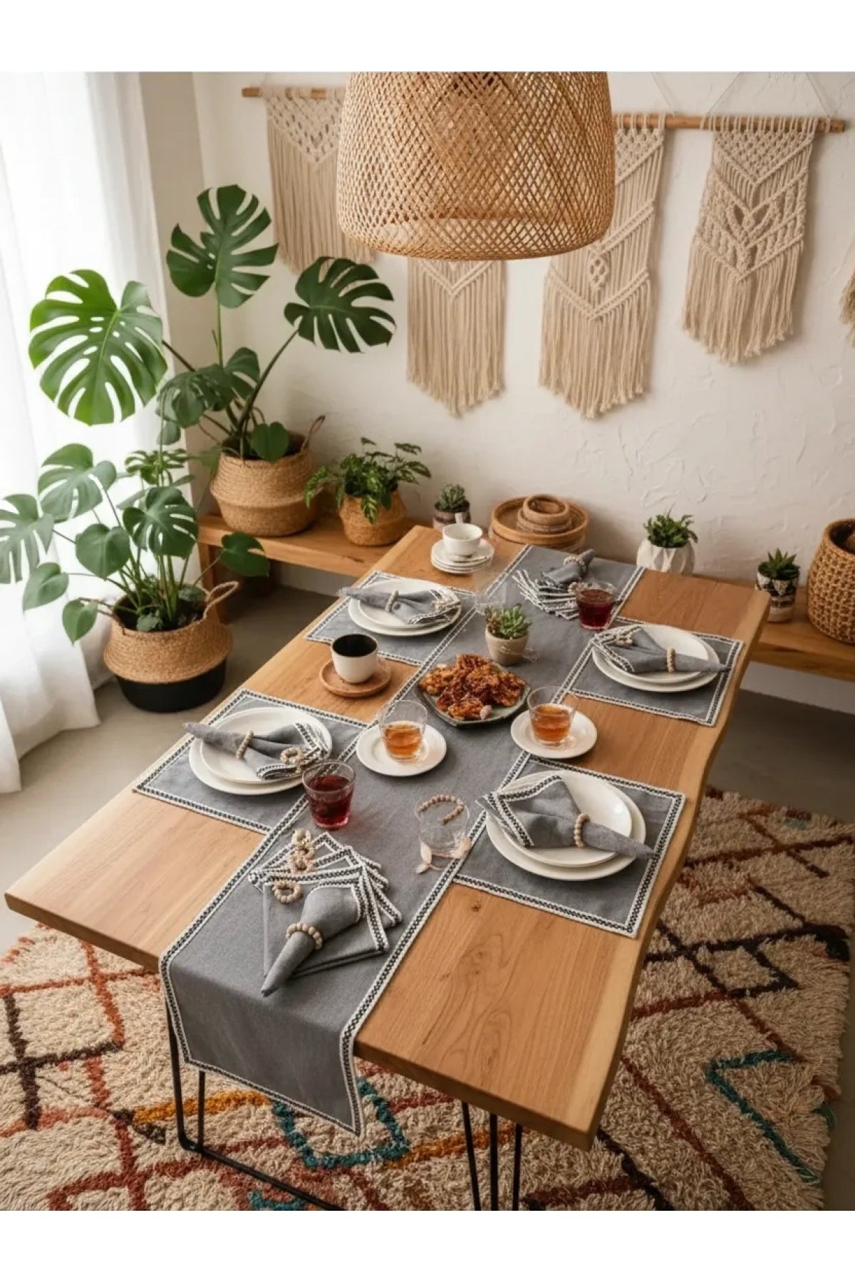 ANTRASİT Siyah Şeritli Peçete 40x40 TOKA HEDİYELİ 6LI
