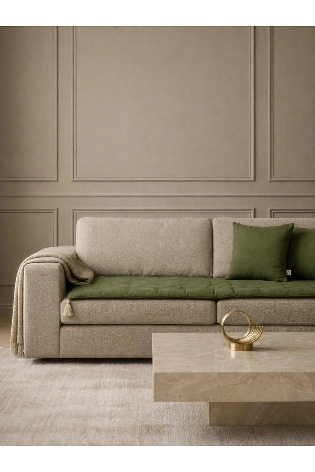 Luxury Keten Koltuk Pedi / Şiltesi [Kırlentli] - Haki