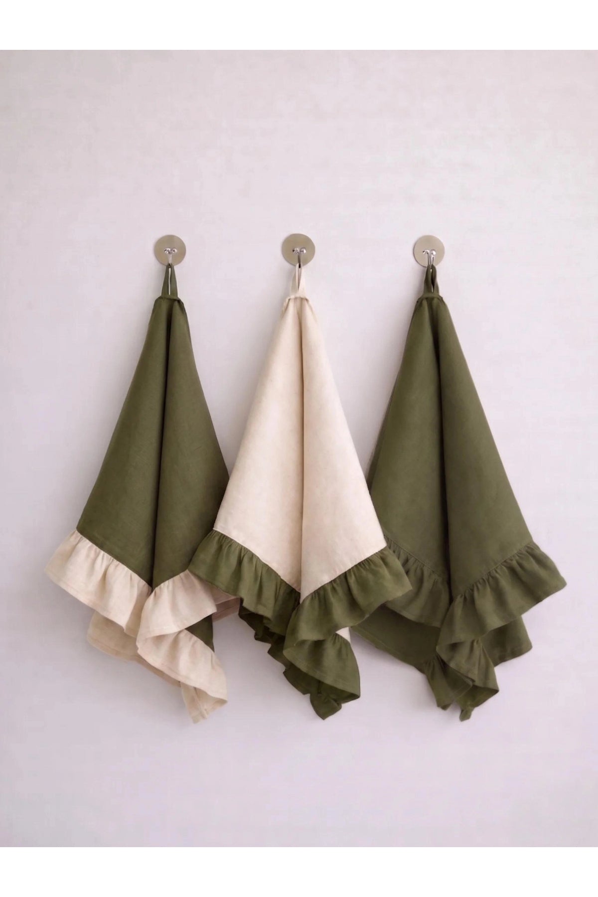 Çok Amaçlı Fırfırlı Mutfak Bezi (Dekoratif, Kurulama, Sunum) - Haki-Krem