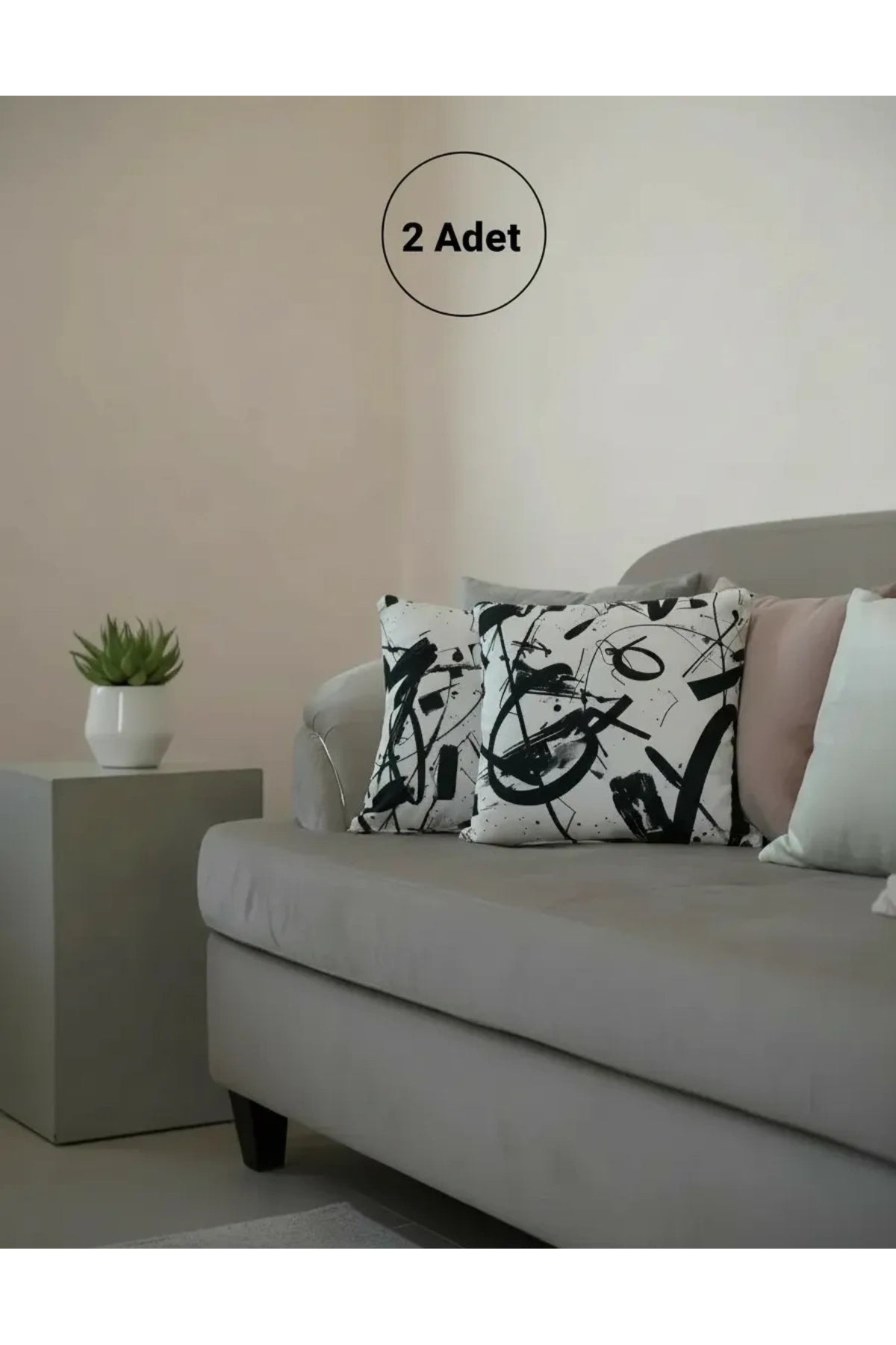 Soyut Desenli Modern Dekoratif Kırlent – Siyah Beyaz Dijital Baskı cm