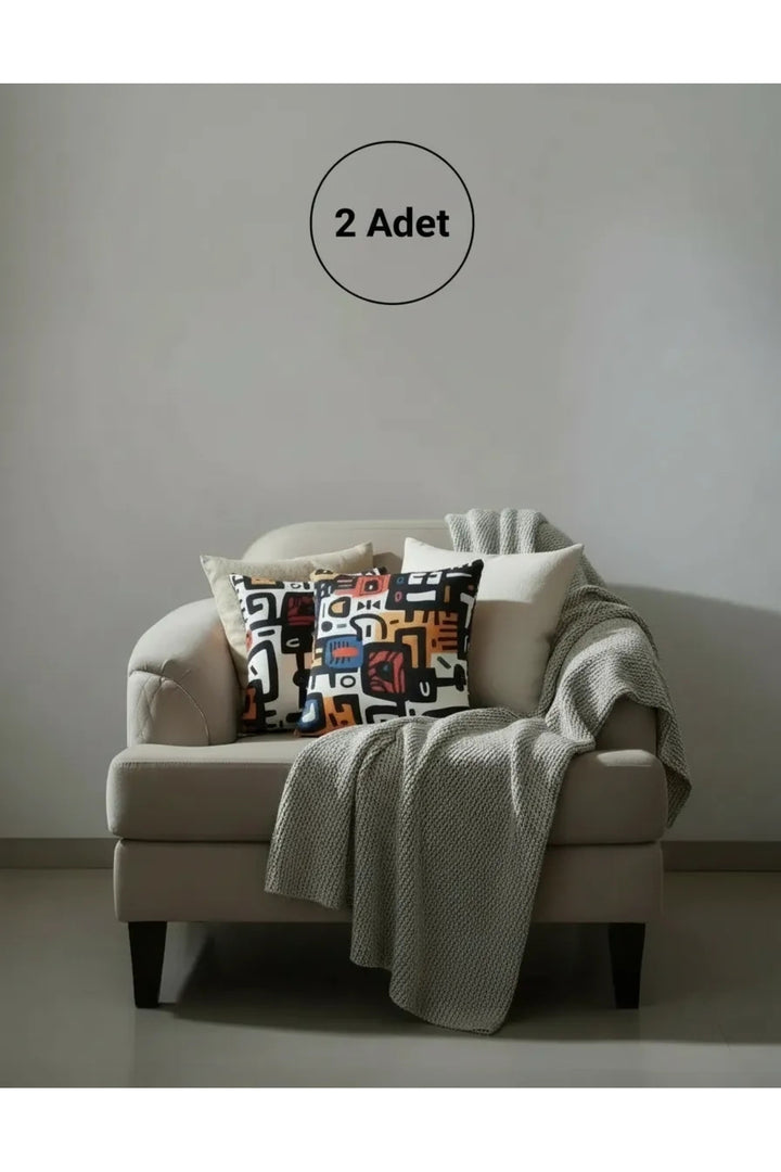 Renkli Soyut Desenli Dekoratif Kırlent – Modern Geometrik Tasarım cm