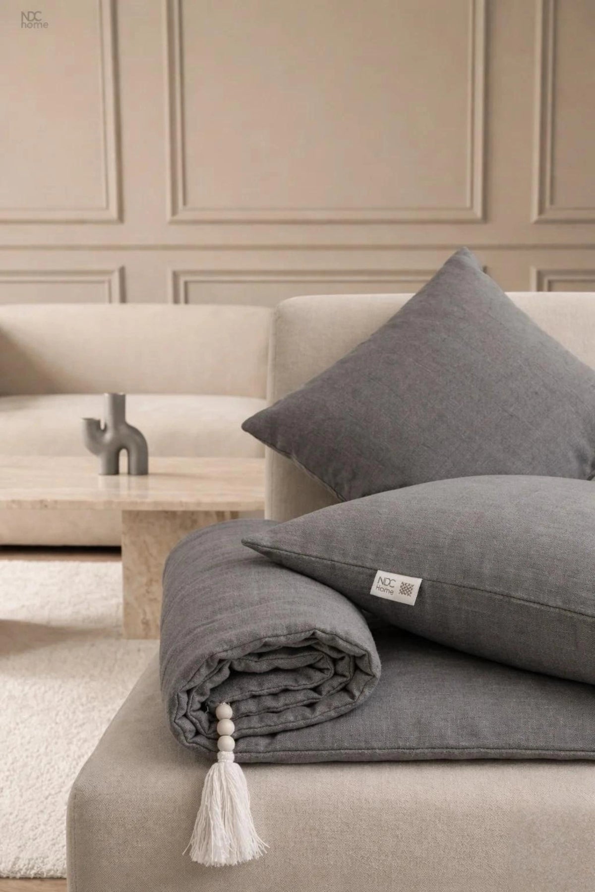 Luxury Keten Koltuk Pedi / Şiltesi [Kırlentli]